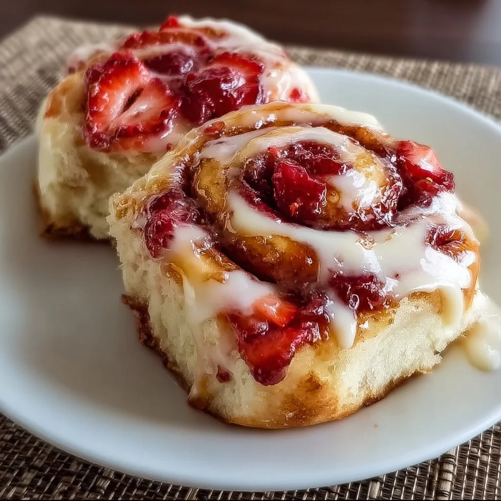 Decadent Strawberry Cheesecake Cinnabon Rolls fresh out of the oven
