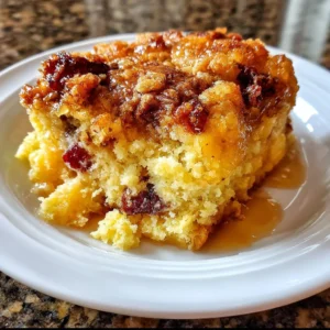Deliciously baked dump cake topped with cherries and whipped cream