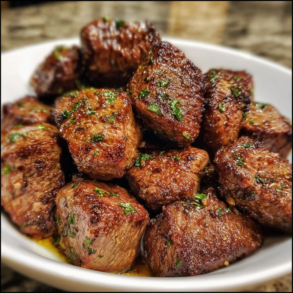 Delicious air-fryer steak bites served on a plate