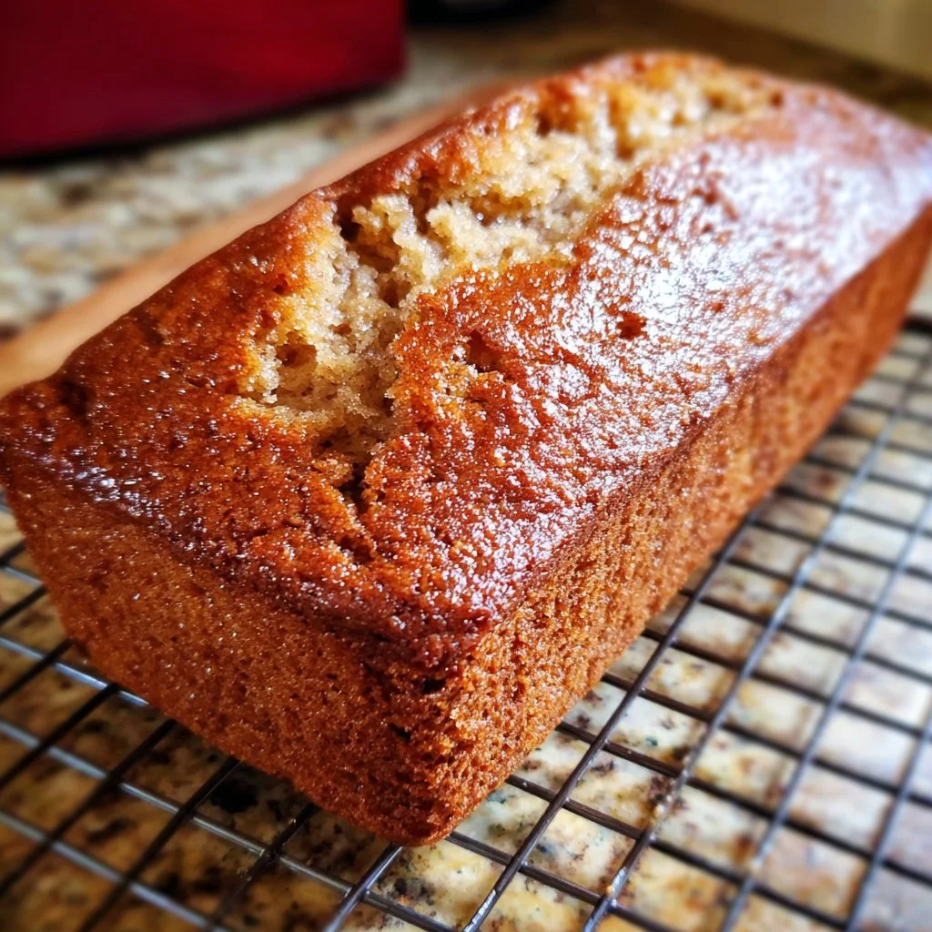 Loaf of easy applesauce bread with cinnamon on a wooden board