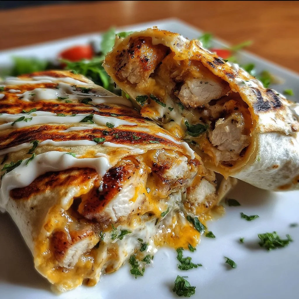 Delicious cheesy garlic chicken wraps ready to enjoy