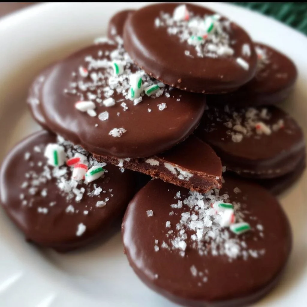Homemade easy peppermint patties on a plate