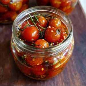 Bowl of easy preserved cherry tomatoes ready for storage.