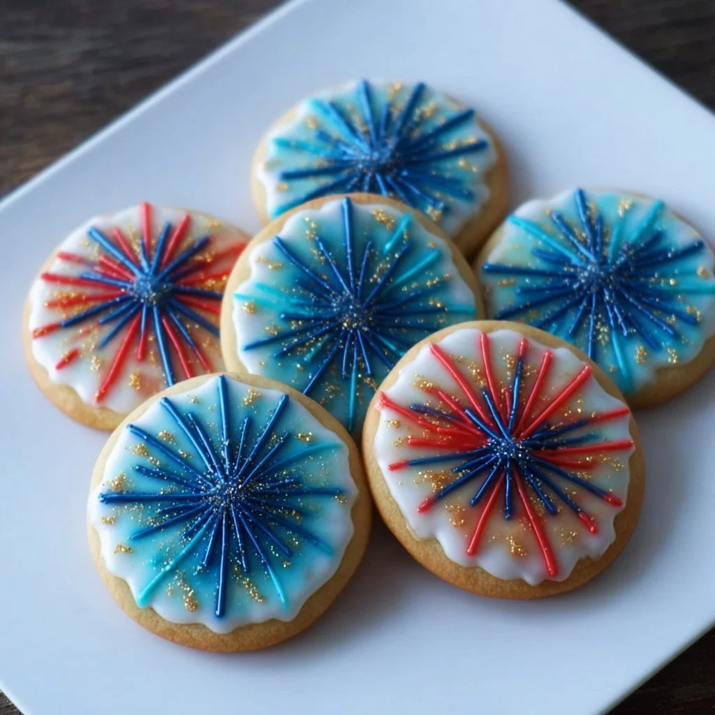 Decorated fireworks sugar cookies for festive celebrations
