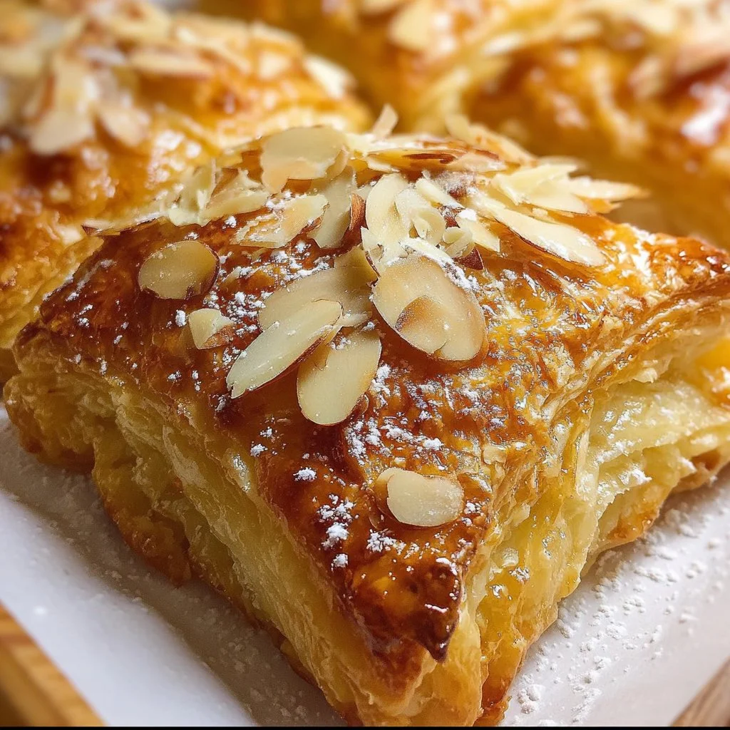 Flaky sweet almond pastry with a golden crust and almond filling