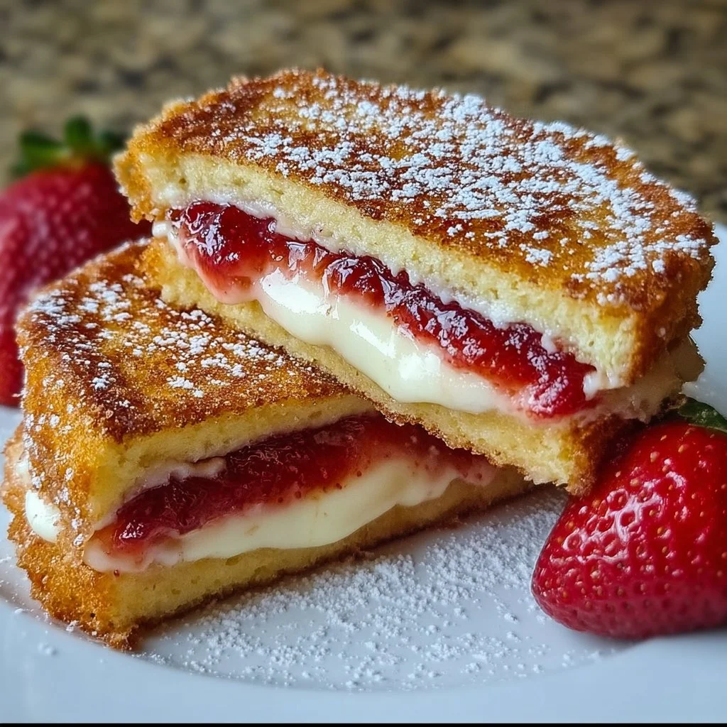 Delicious fried strawberry cheesecake sandwiches with a crispy crust