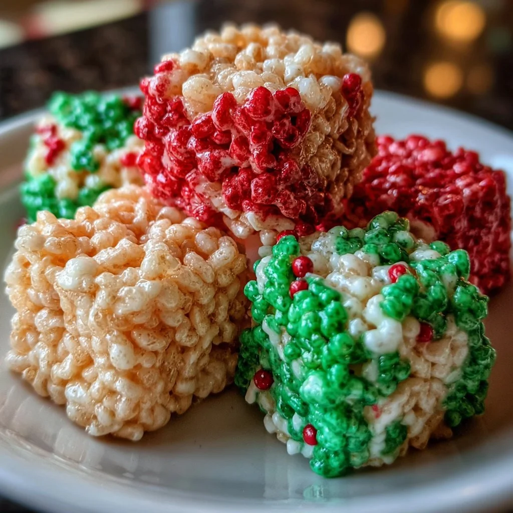 Festively decorated Rice Krispie Treats bites for Christmas celebration