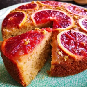 Gluten-free vegan blood orange cake elegantly garnished on a plate