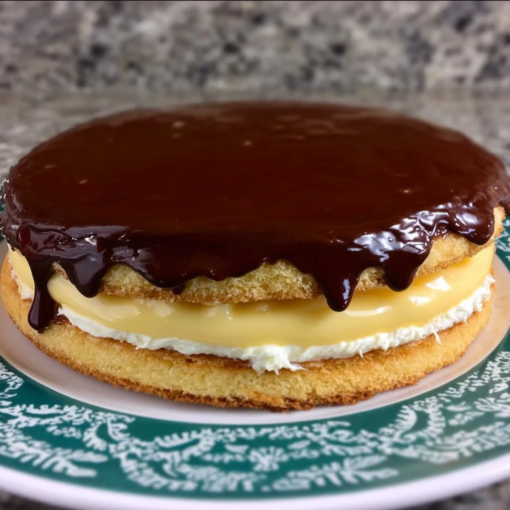Gluten-Free Vegan Boston Cream Pie with rich chocolate and creamy filling