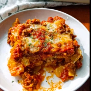 Hearty cabbage roll casserole dish served on a table