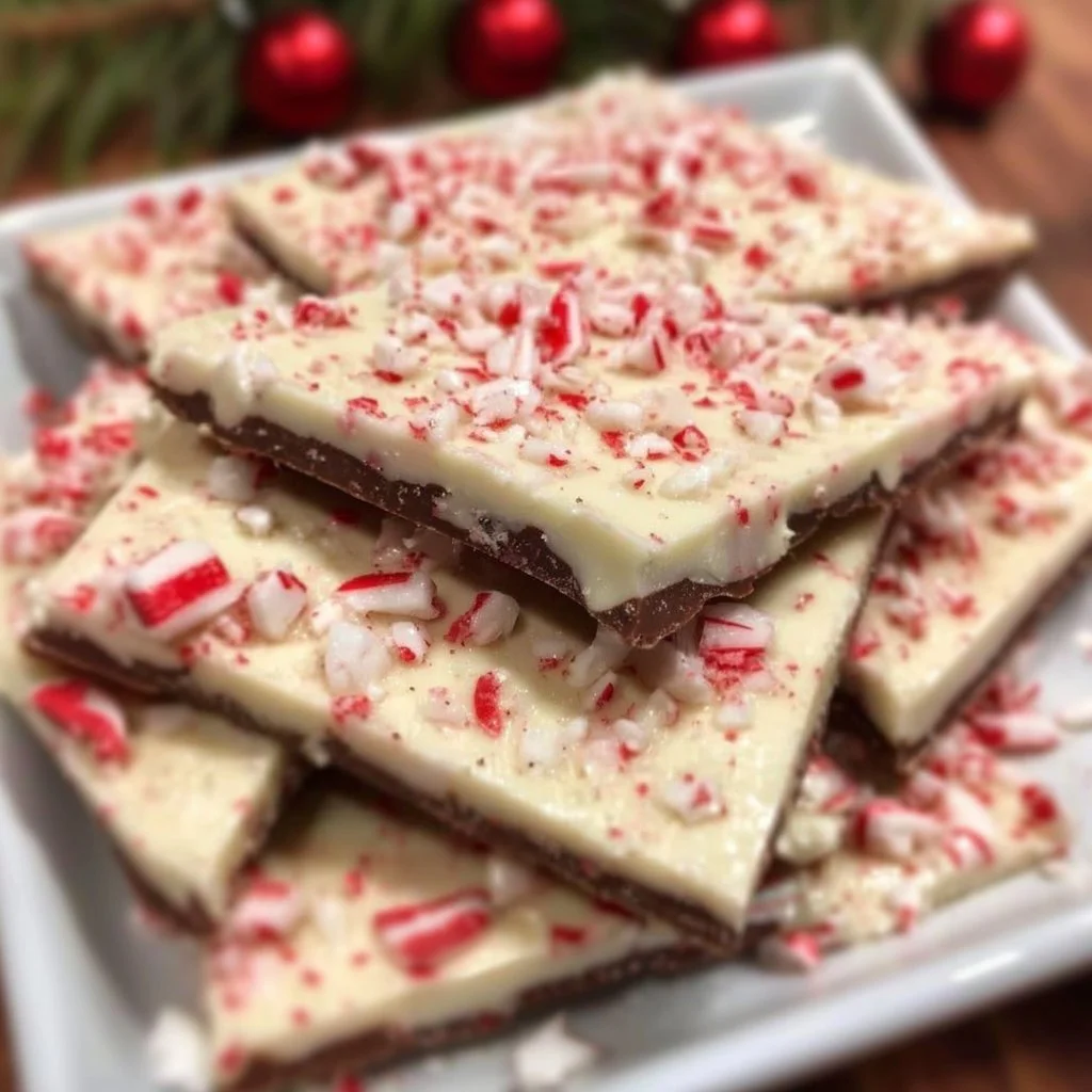 Delicious holiday peppermint bark made with chocolate and crushed peppermint.