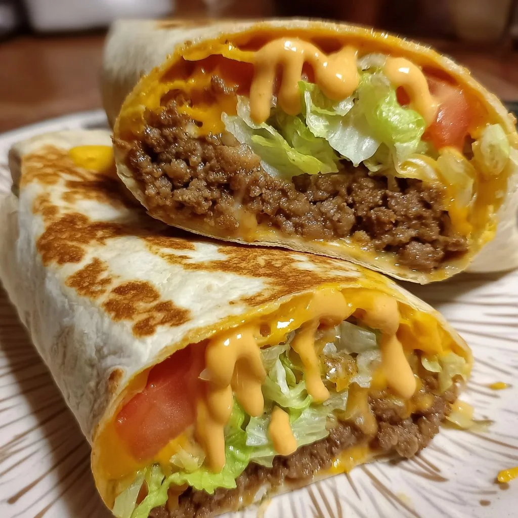 Homemade Big Mac Wraps drizzled with secret sauce on a plate