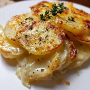 Tray of homemade scalloped potatoes with golden cheese on top