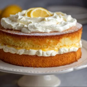 Italian lemon cream cake topped with fresh lemon zest and cream frosting