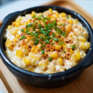 Delicious Korean Corn Cheese dish topped with melted cheese and fresh corn