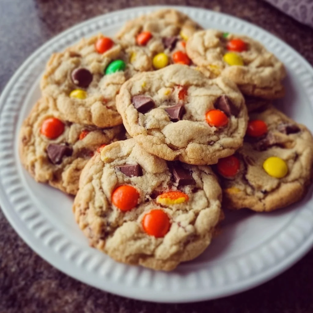 Plate of cookies made with leftover Halloween candy for a festive treat