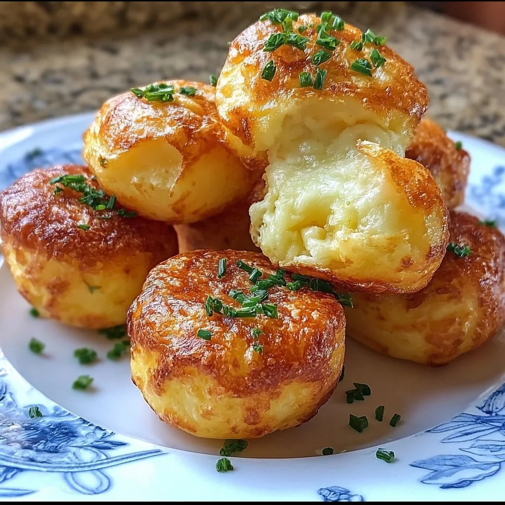 Crispy mashed potato cheese puffs fresh out of the oven, golden and delicious.