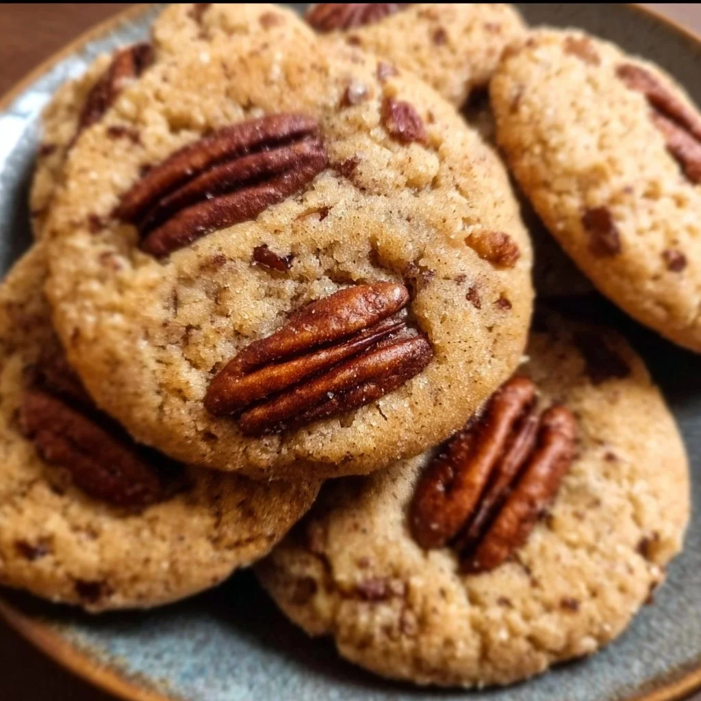 Freshly baked minimalist brown butter pecan cookies on a cooling rack