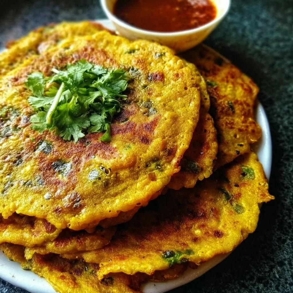 Moong Dal Chilla, protein-packed savory lentil pancakes served on a plate