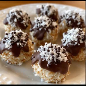 Moose Farts no-bake coconut chocolate treats on a plate