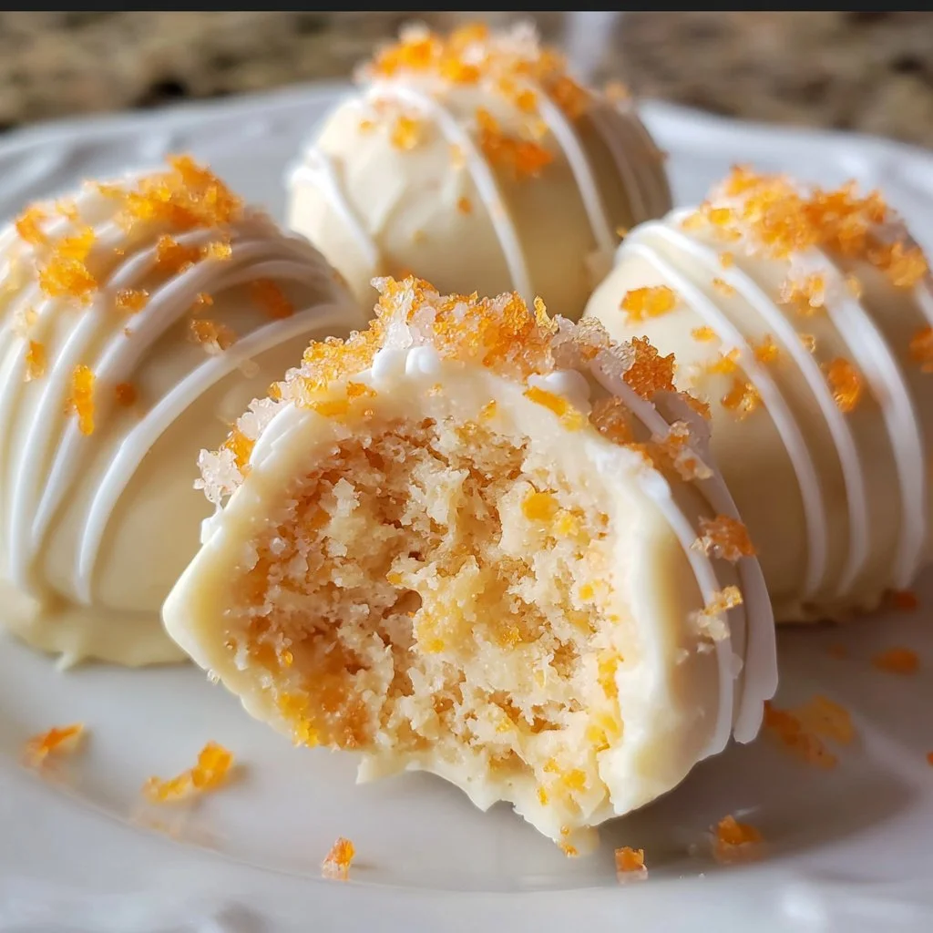 Delicious no-bake orange creamsicle truffles topped with orange zest.
