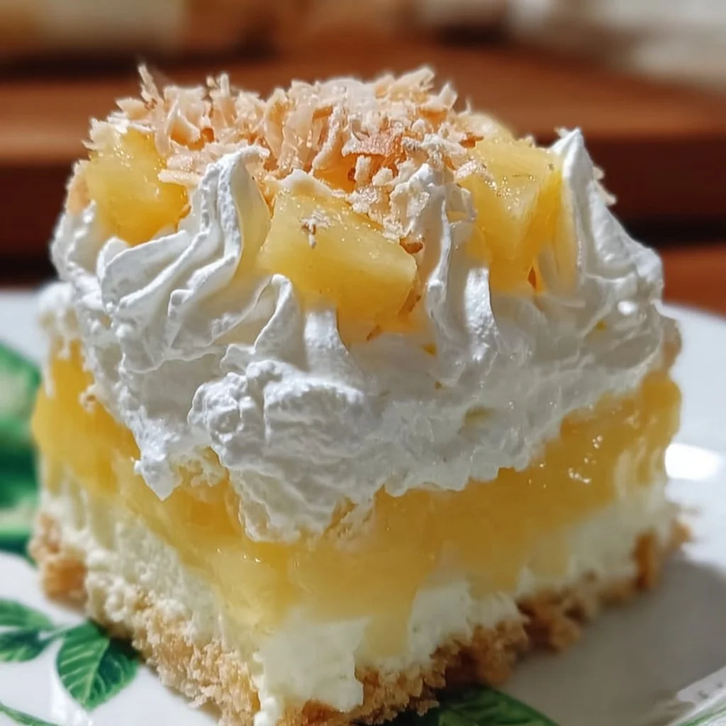 Delicious no-bake pineapple cream dessert with layers of creamy goodness and fresh pineapple.