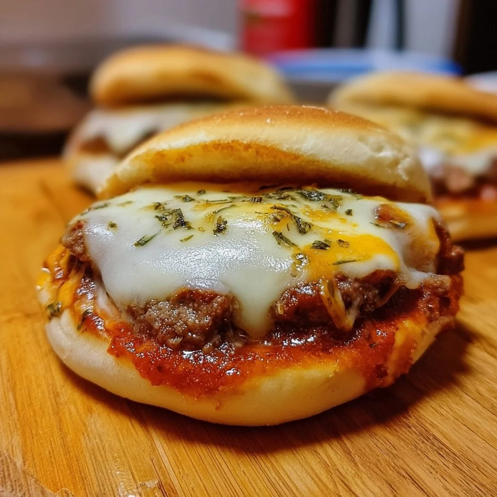 Old School Pizza Burgers with melted cheese and toppings