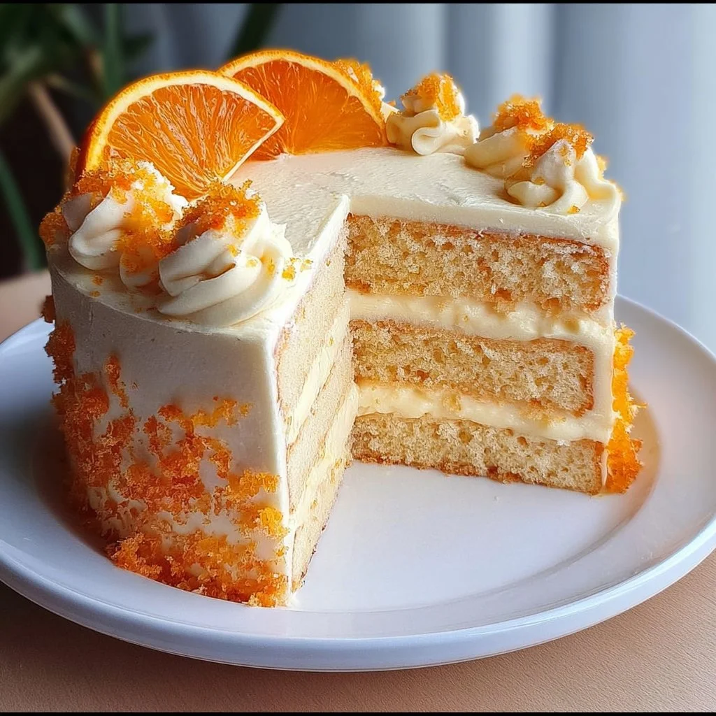 Delicious Orange Creamsicle Cake with vibrant orange frosting