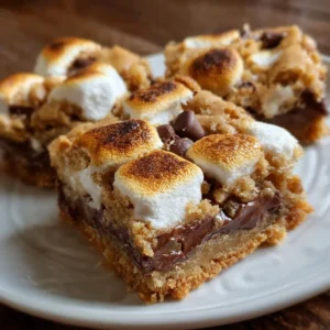 Peanut Butter S'mores Cookie Bars topped with marshmallows and chocolate