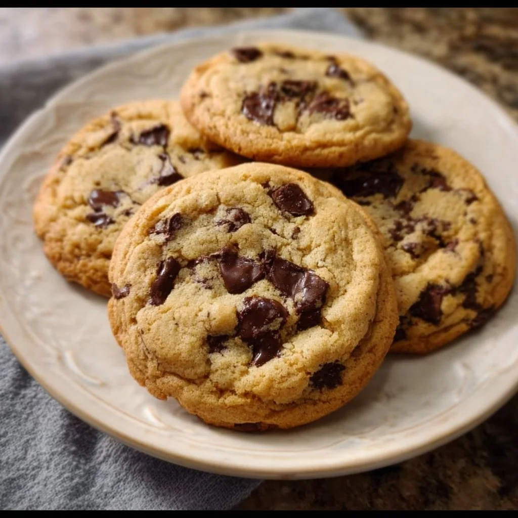 Freshly baked chocolate chip cookies on a cooling rack