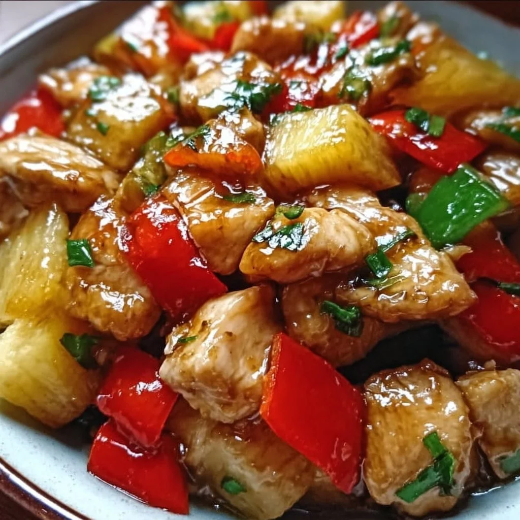 Pineapple Chicken Stir-Fry with colorful vegetables in a pan