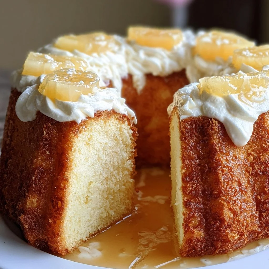 Slice of Pineapple Cream Cheese Pound Cake served on a plate