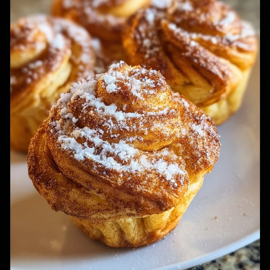 Freshly baked Pumpkin Spice Cruffins served on a rustic plate.