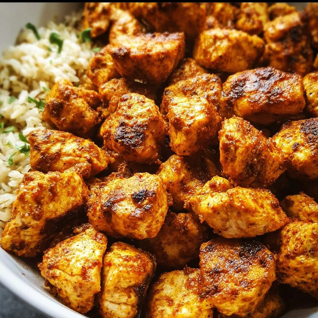 Taco seasoned chicken bites served on a plate with toppings