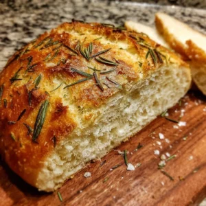Freshly baked Rosemary & Roasted Garlic Artisan Bread with crusty exterior