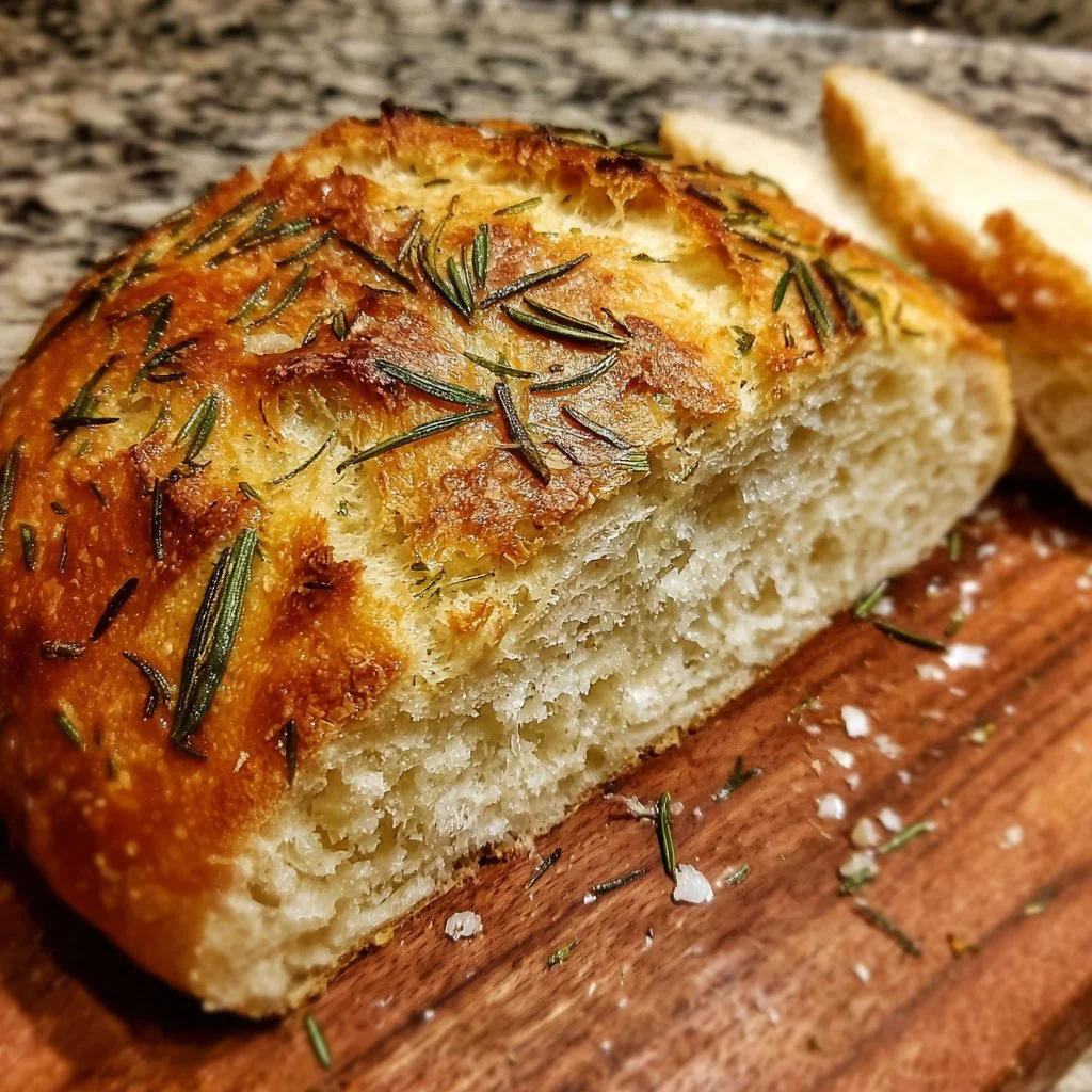 Freshly baked Rosemary & Roasted Garlic Artisan Bread with crusty exterior