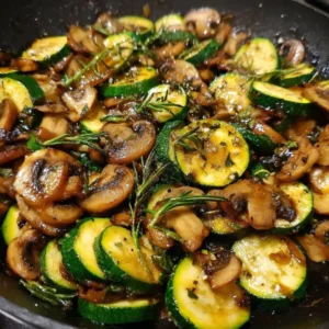 Savory zucchini mushroom medley sautéed with garlic and herbs