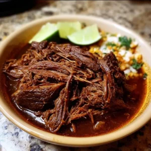 Slow-Cooked Braised Beef Barbacoa served on a plate with fresh toppings