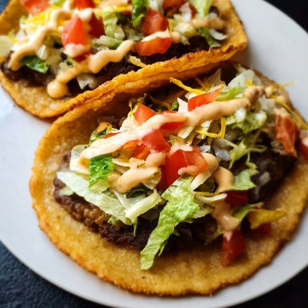 Delicious smash burger tacos served with fresh toppings and sauces