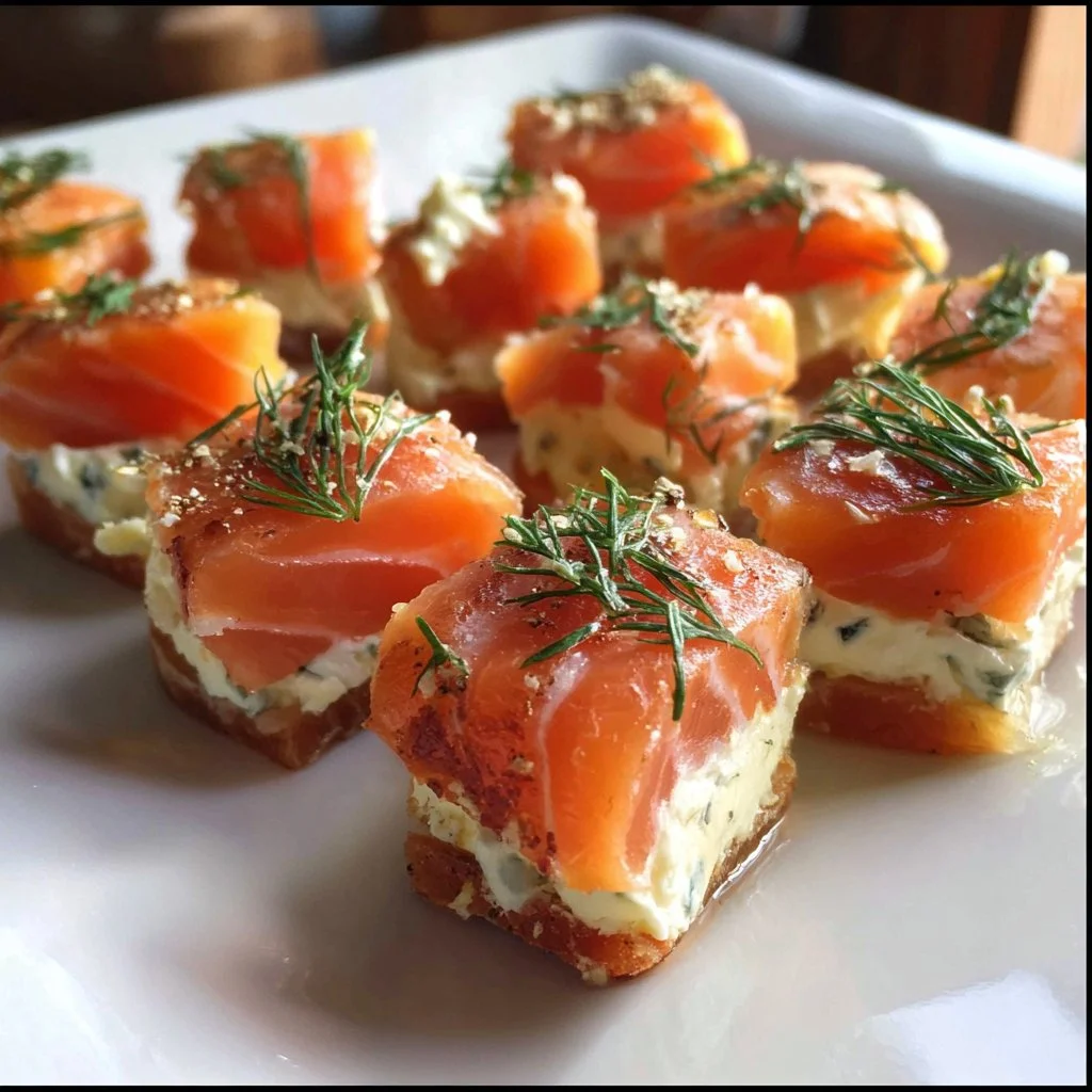 Delicious smoked salmon bites served on a platter with garnish