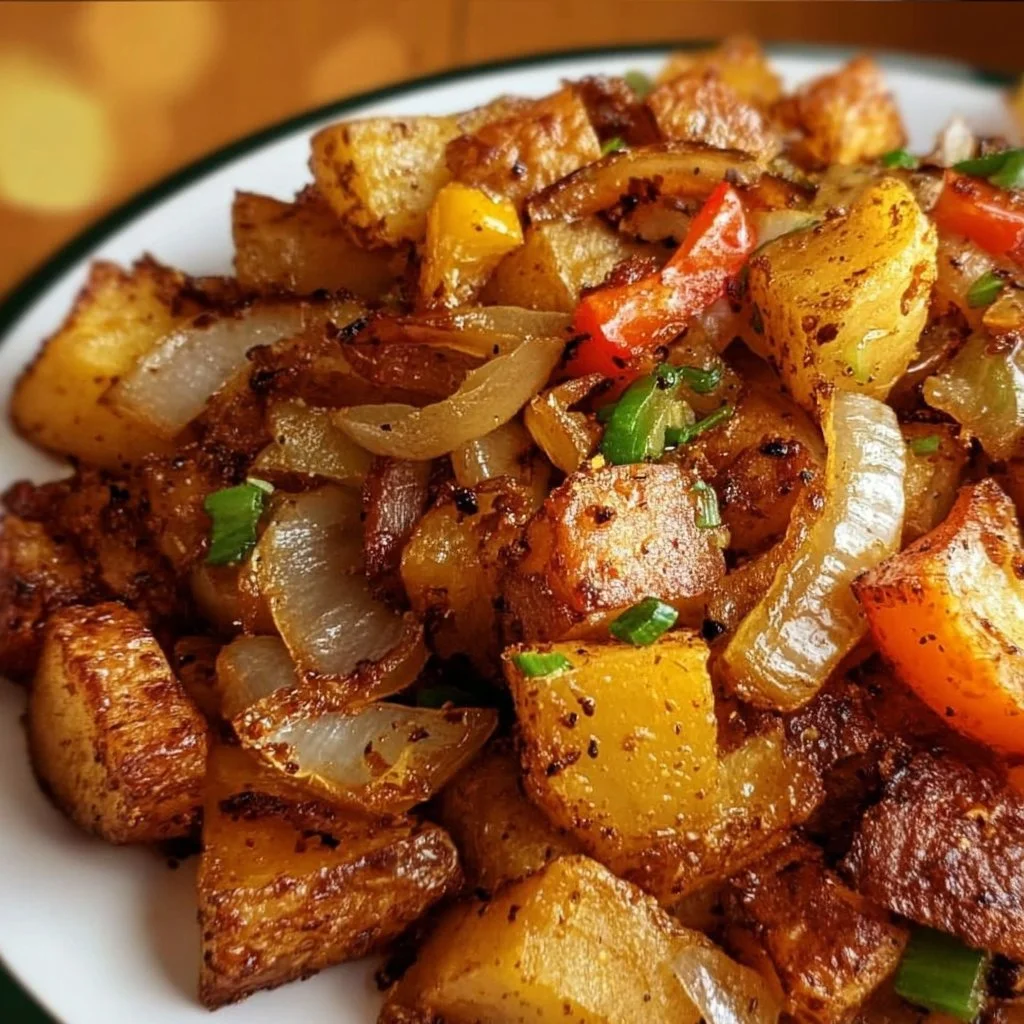 Southern home fries with peppers and onions cooked in an air fryer