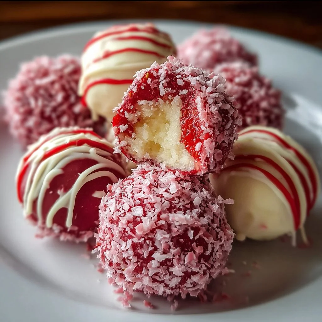 Delicious homemade strawberry truffles with a rich chocolate coating