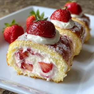 Strawberry Shortcake Cheesecake Rolls on a dessert plate