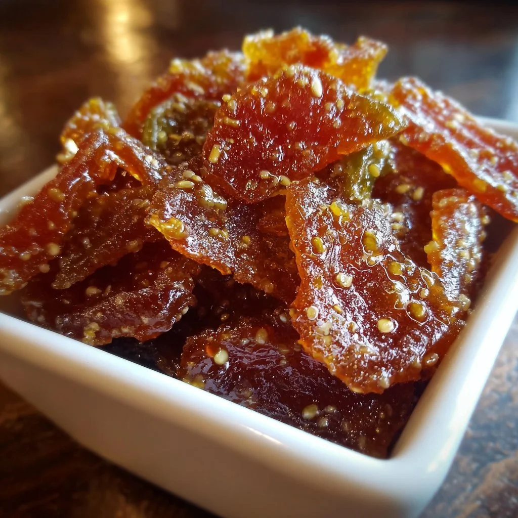 Plate of sweet and spicy cowboy candy with peppers
