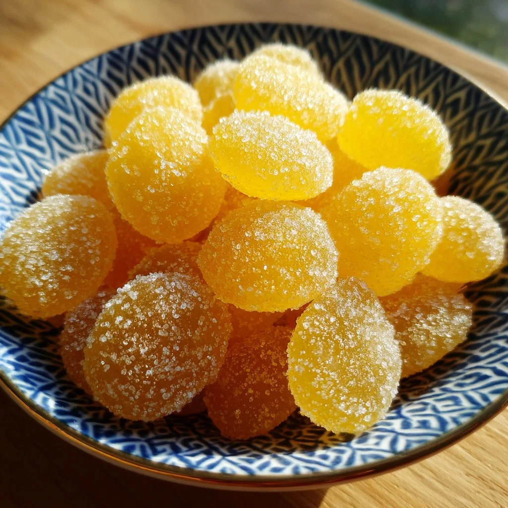 A close-up view of sweet and tart lemon drops in vibrant colors.