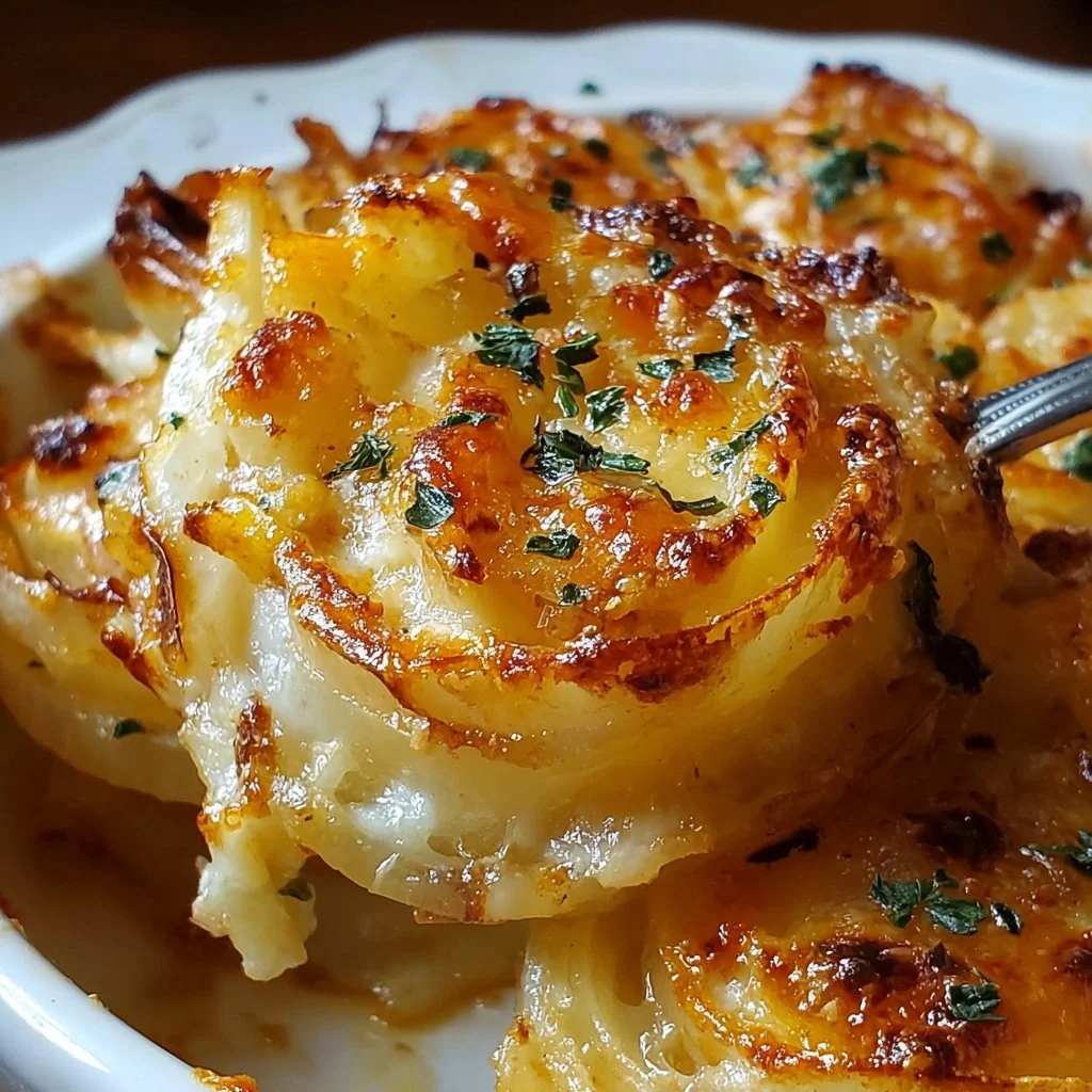 Delicious cheesy baked onions served as a tasty side dish.