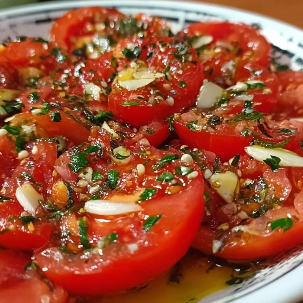 Delicious Tomato Garlic Salad with fresh herbs and vibrant ingredients