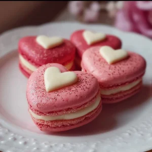 Valentine's Heart Macarons filled with creamy buttercream frosting