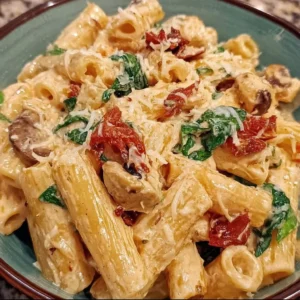 Plate of Vegan Marry Me Pasta with fresh ingredients and herbs.
