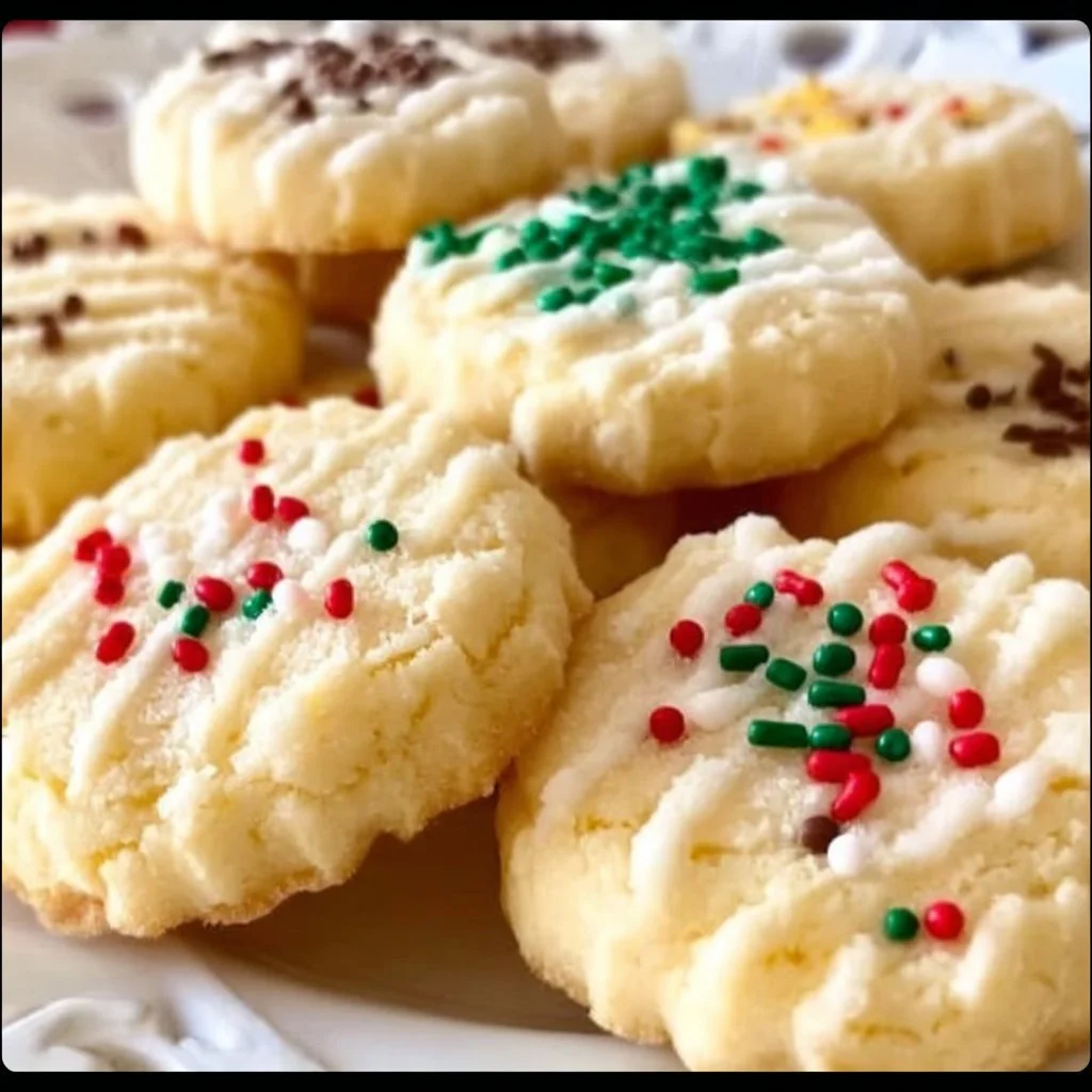 Delicious whipped shortbread cookies on a decorative plate.